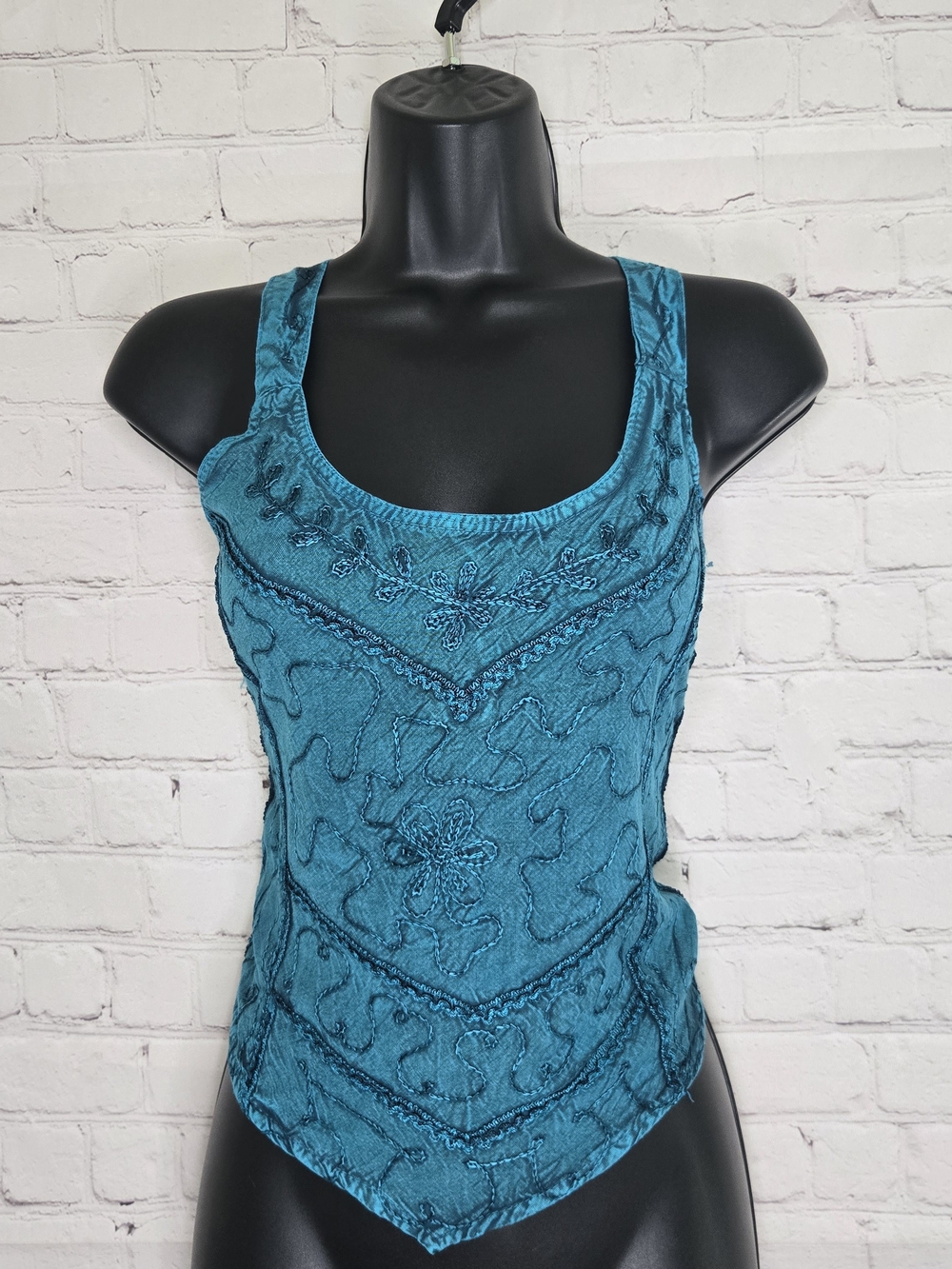 boho corset cut top embroidered OS smocked back cottagecore fairycore whimsigoth